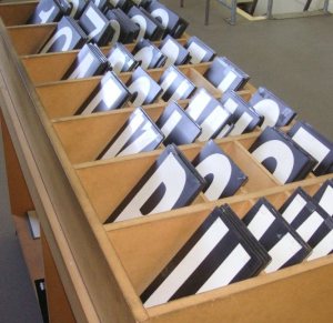 Box of letters and numbers