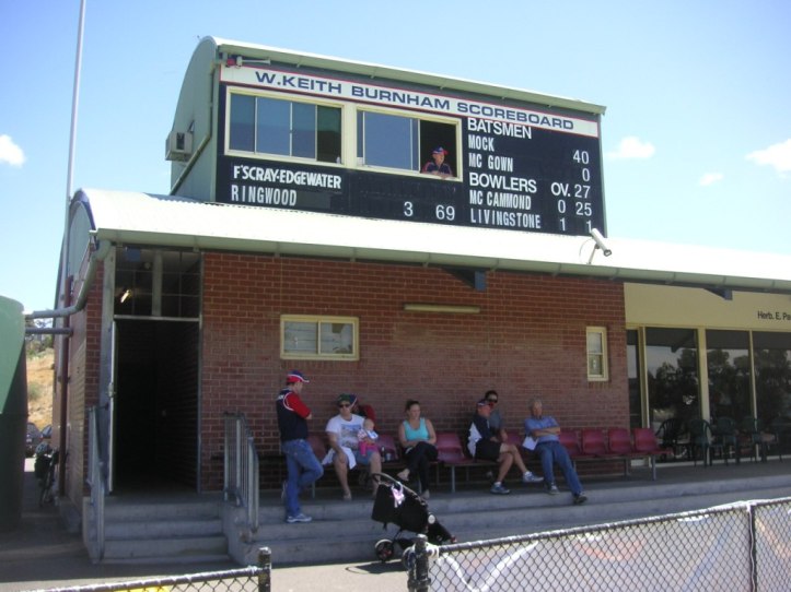 Main scoreboard at Merv Hughes Oval