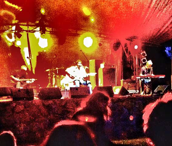 Phil Wales, Frank Yamma & David Bridie on stage at the Nannup Music Festival 2013. Photo by Michael Wearne.