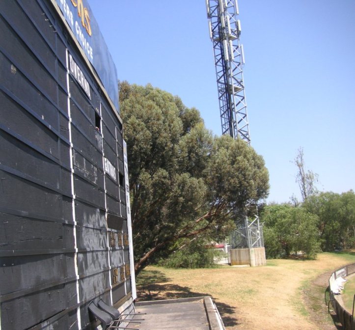 Side-view of old scoreboard