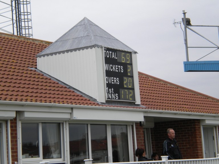 Pavilion scoreboard at Whitby