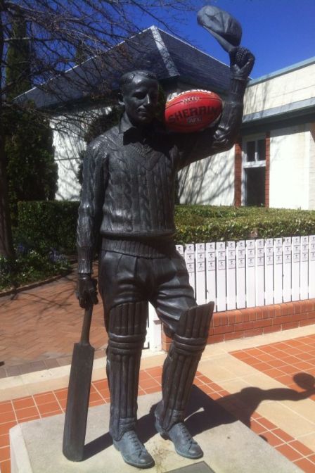 Photo of Bradman and football